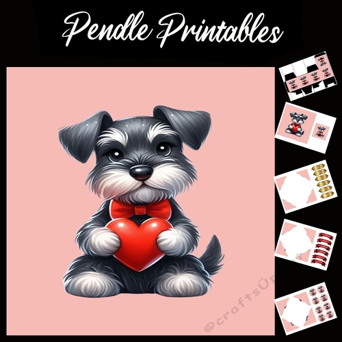 Puppy Love: Cute Miniature Schnauzer 7x7 Card Kit. Matching Box, Gift Bauble,Tag