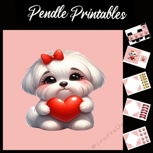 Puppy Love: Cute Maltese 7x7 Card Kit. Matching Box, Gift Bauble,Tag
