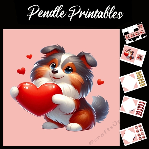 Puppy Love: Cute Shetland Sheepdog 7x7 Card Kit. Matching Box, Gift Bauble,Tag