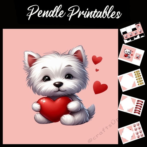 Puppy Love: Cute West Highland Terrier 7x7 Card Kit. Matching Box, Gift Bauble,Tag