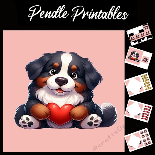 Puppy Love: Cute Bernese Mountain 7x7 Card Kit. Matching Box, Gift Bauble,Tag