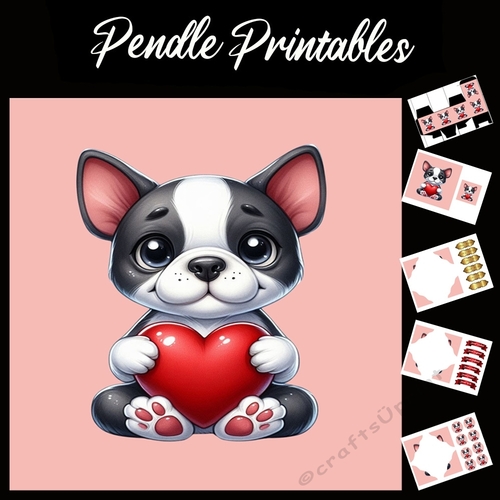 Puppy Love: Cute Boston Terrier 7x7 Card Kit. Matching Box, Gift Bauble,Tag