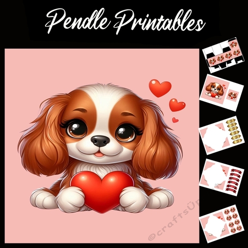 Puppy Love: Cute King Charles Spaniel 7x7 Card Kit. Matching Box, Gift Bauble,Tag