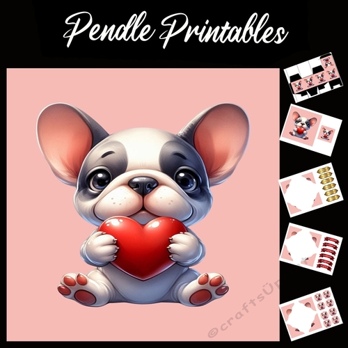 Puppy Love: Cute French Bulldog 7x7 Card Kit. Matching Box, Gift Bauble,Tag