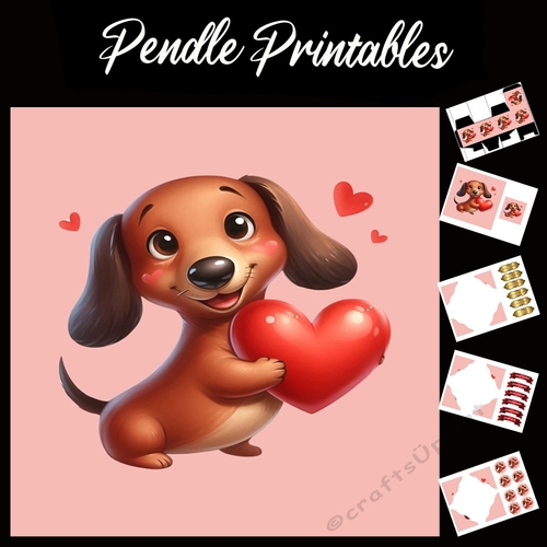Puppy Love: Cute Dachshund 7x7 Card Kit. Matching Box, Gift Bauble,Tag