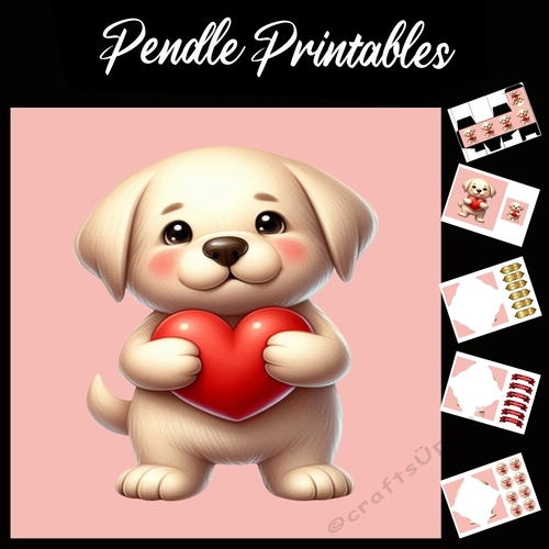 Puppy Love: Cute Golden Labrador 7x7 Card Kit. Matching Box, Gift Bauble,Tag