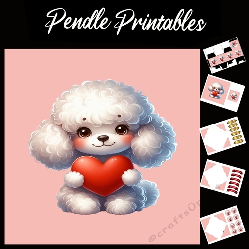 Puppy Love: Cute Poodle 7x7 Card Kit. Matching Box, Gift Bauble,Tag