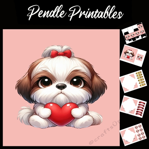 Puppy Love: Cute Shih Tzu 7x7 Card Kit. Matching Box, Gift Bauble,Tag