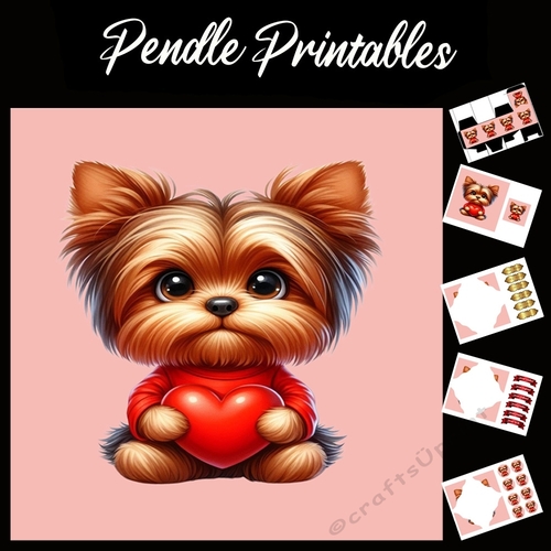 Puppy Love: Cute Yorkshire Terrier 7x7 Card Kit. Matching Box, Gift Bauble,Tag