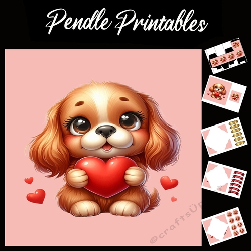 Puppy Love: Cute Cocker Spaniel 7x7 Card Kit. Matching Box, Gift Bauble,Tag