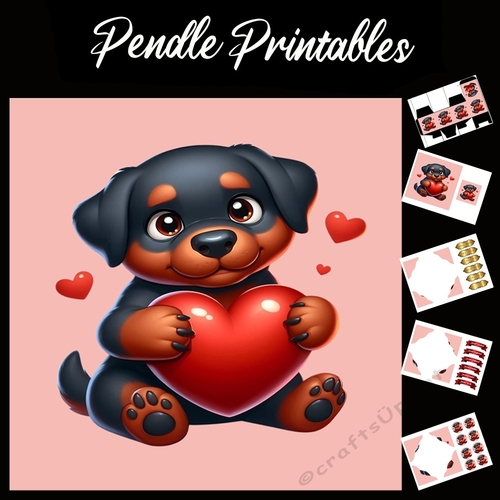 Puppy Love: Cute Rottweiler 7x7 Card Kit. Matching Box, Gift Bauble,Tag