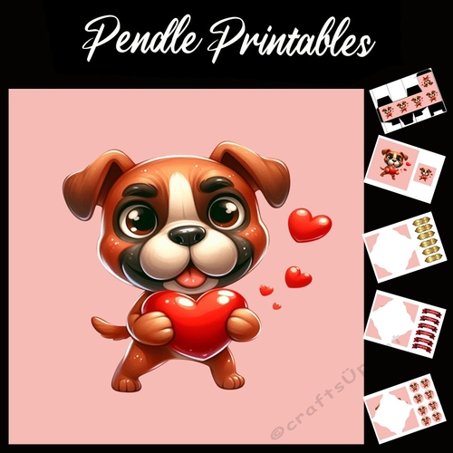 Puppy Love: Cute Boxer 7x7 Card Kit. Matching Box, Gift Bauble,Tag