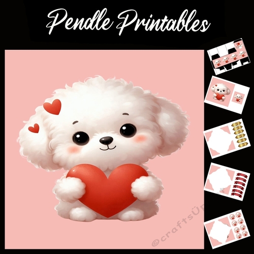 Puppy Love: Cute Bichon Frise 7x7 Card Kit. Matching Box, Gift Bauble,Tag