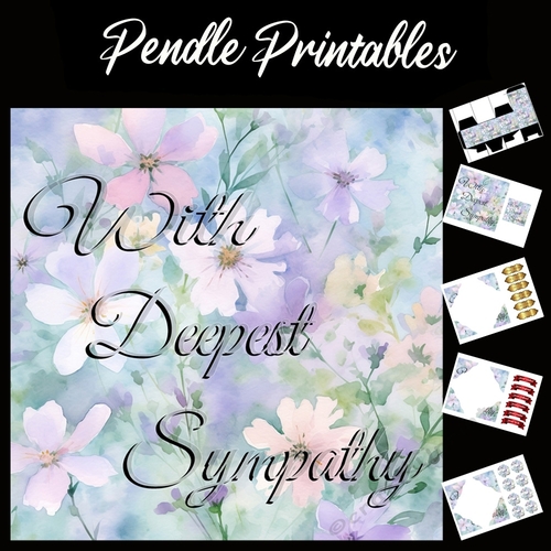 With Deepest Sympathy . 7x7 card, flower box, message card with matching envelope.
