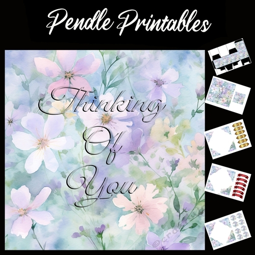 Thinking Of You . 7x7 card, flower box, message card with matching envelope.