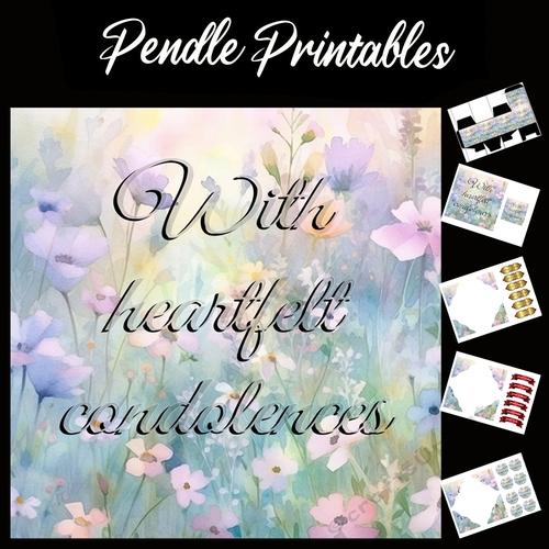 With Heartfelt Condolences . 7x7 card, flower box, message card with matching envelope.