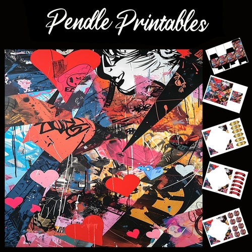 Grunge Punk Graffiti 6 7x7 Card Kit. Matching Box, Gift Bauble,Tag