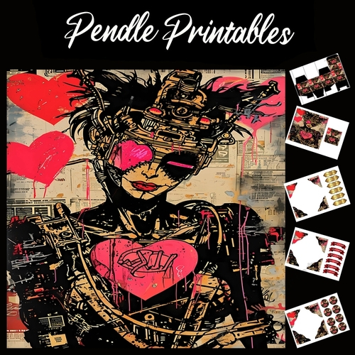 Grunge Punk Graffiti 10 7x7 Card Kit. Matching Box, Gift Bauble,Tag