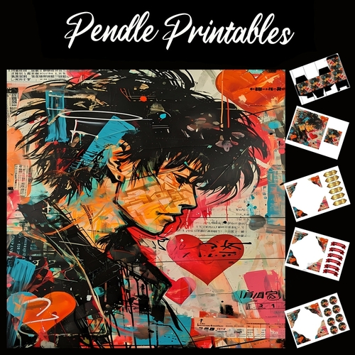 Grunge Punk Graffiti 12 7x7 Card Kit. Matching Box, Gift Bauble,Tag