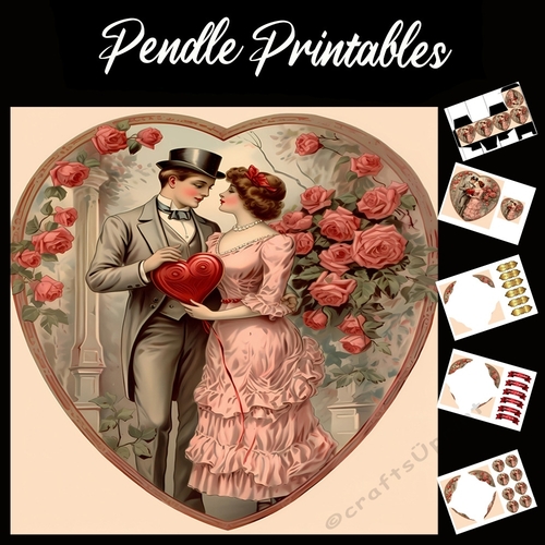 Antique Style Art: The Lovers 7x7 Card Kit. Matching Box, Gift Bauble,Tag