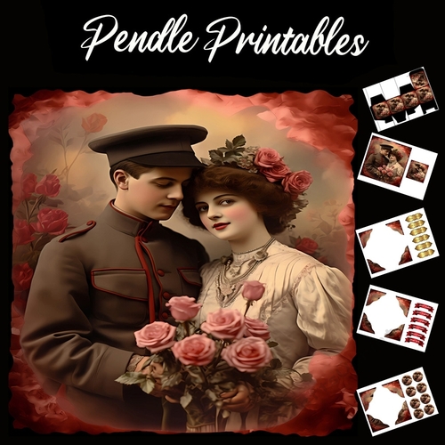 Antique Style Art: The Lovers 4 7x7 Card Kit. Matching Box, Gift Bauble,Tag