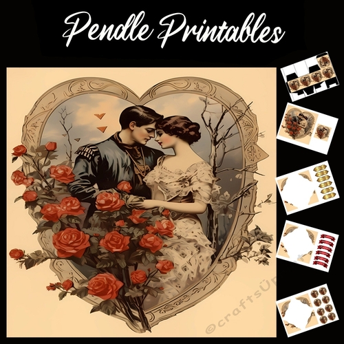 Antique Style Art: The Lovers 5 7x7 Card Kit. Matching Box, Gift Bauble,Tag