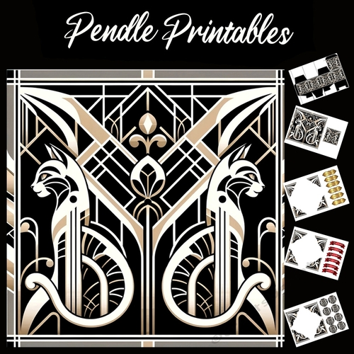Art Deco Style: Cat 3 7x7 Card Kit. Matching Box, Gift Bauble,Tag