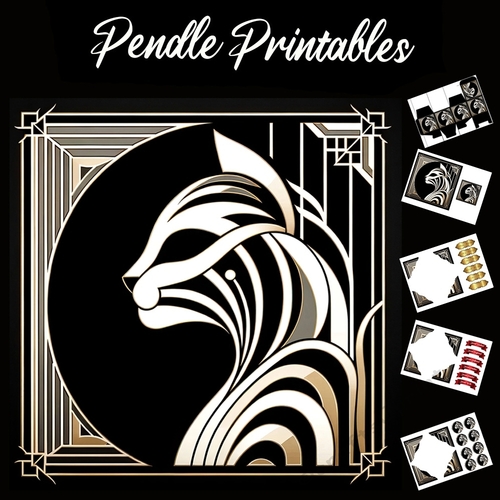 Art Deco Style: Cat 5 7x7 Card Kit. Matching Box, Gift Bauble,Tag