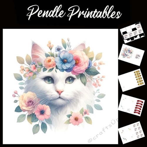 Cats In Bloom 1 7x7 Card Kit. Matching Box, Gift Bauble,Tag