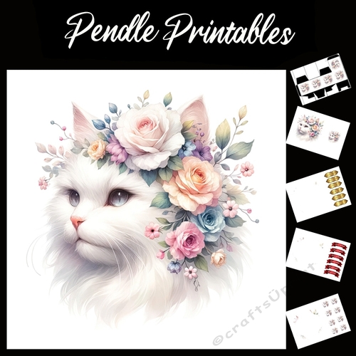 Cats In Bloom 2 7x7 Card Kit. Matching Box, Gift Bauble,Tag
