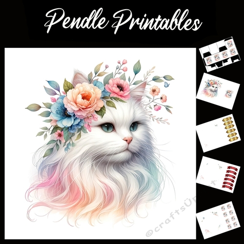 Cats In Bloom 3 7x7 Card Kit. Matching Box, Gift Bauble,Tag