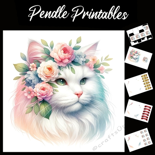 Cats In Bloom 6 7x7 Card Kit. Matching Box, Gift Bauble,Tag