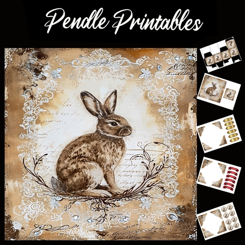Crystal And Lace Rabbit/Hare 1 7x7 Card Kit. Matching Box, Gift Bauble,Tag