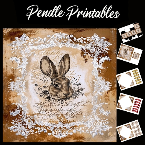 Crystal And Lace Rabbit/Hare 2 7x7 Card Kit. Matching Box, Gift Bauble,Tag
