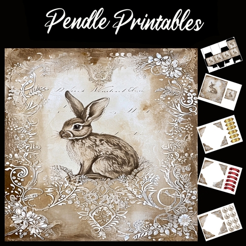 Crystal And Lace Rabbit/Hare 6 7x7 Card Kit. Matching Box, Gift Bauble,Tag
