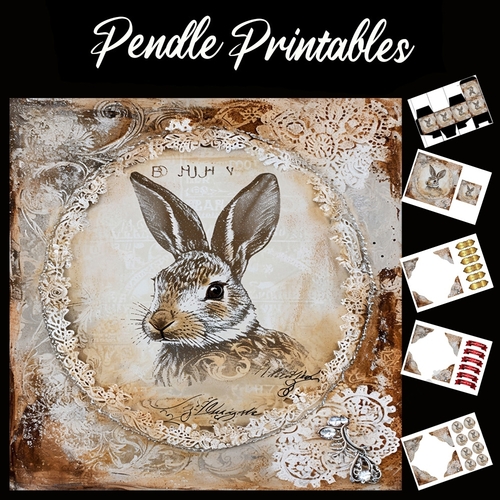 Crystal And Lace Rabbit/Hare 9 7x7 Card Kit. Matching Box, Gift Bauble,Tag