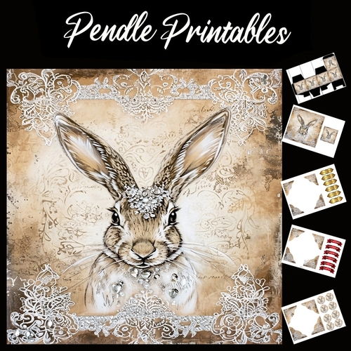 Crystal And Lace Rabbit/Hare 10 7x7 Card Kit. Matching Box, Gift Bauble,Tag