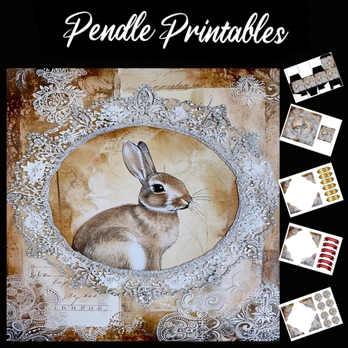 Crystal And Lace Rabbit/Hare 12 7x7 Card Kit. Matching Box, Gift Bauble,Tag