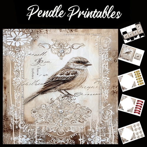 Crystal And Lace Birds 2 7x7 Card Kit. Matching Box, Gift Bauble,Tag