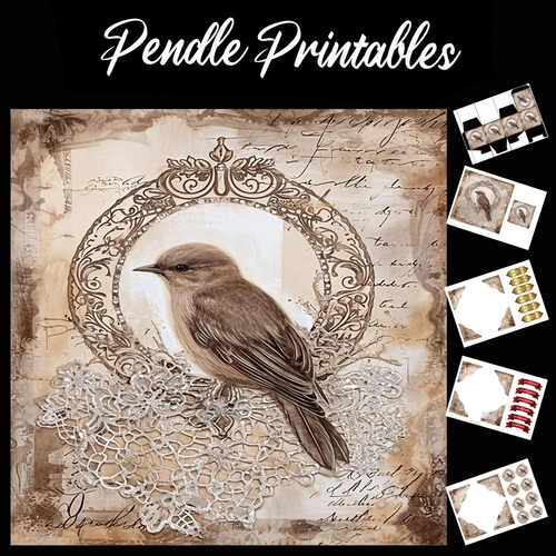 Crystal And Lace Birds 3 7x7 Card Kit. Matching Box, Gift Bauble,Tag
