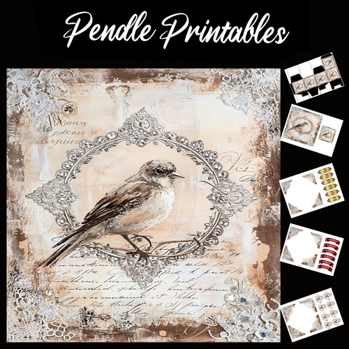 Crystal And Lace Birds 5 7x7 Card Kit. Matching Box, Gift Bauble,Tag