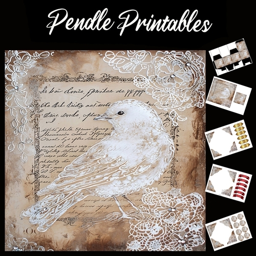 Crystal And Lace Birds 6 7x7 Card Kit. Matching Box, Gift Bauble,Tag