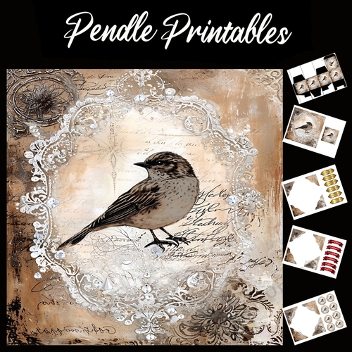 Crystal And Lace Birds 7 7x7 Card Kit. Matching Box, Gift Bauble,Tag
