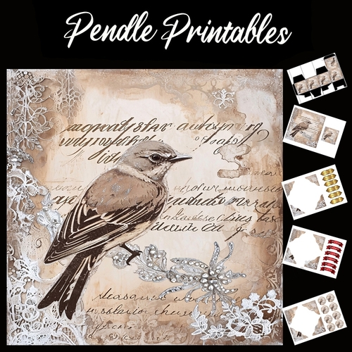 Crystal And Lace Birds 10 7x7 Card Kit. Matching Box, Gift Bauble,Tag