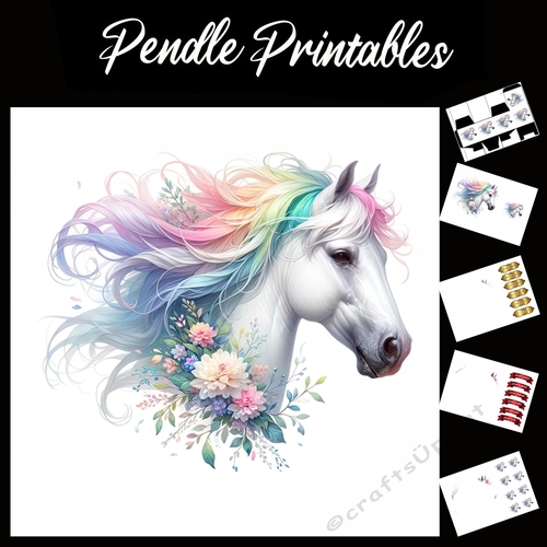 Beautiful Horses In Bloom 3 7x7 Card Kit. Matching Box, Gift Bauble,Tag
