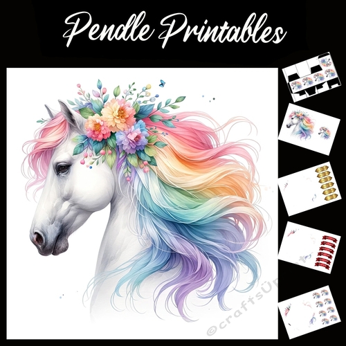 Beautiful Horses In Bloom 4 7x7 Card Kit. Matching Box, Gift Bauble,Tag