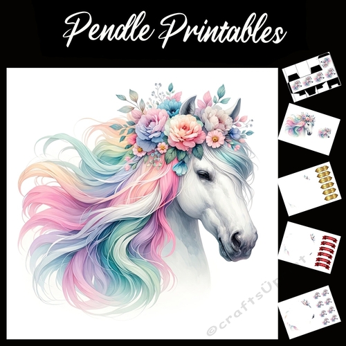 Beautiful Horses In Bloom 6 7x7 Card Kit. Matching Box, Gift Bauble,Tag