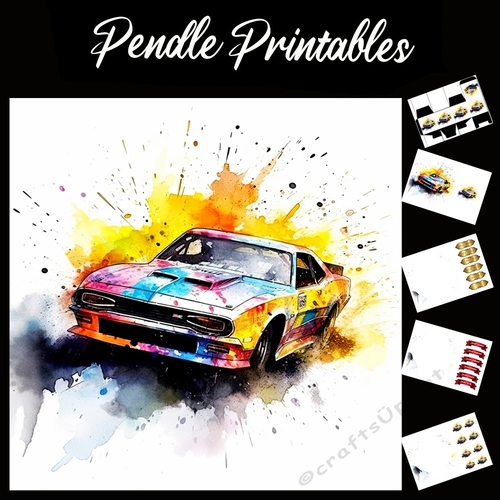Watercolour: Rally Car In Motion 14 7x7 Card Kit. Matching Box, Gift Bauble,Tag
