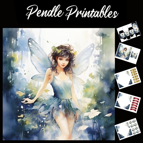 Watercolour: Fairy 1 7x7 Card Kit. Matching Box, Gift Bauble,Tag
