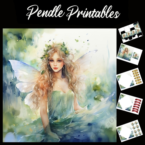 Watercolour: Fairy 3 7x7 Card Kit. Matching Box, Gift Bauble,Tag